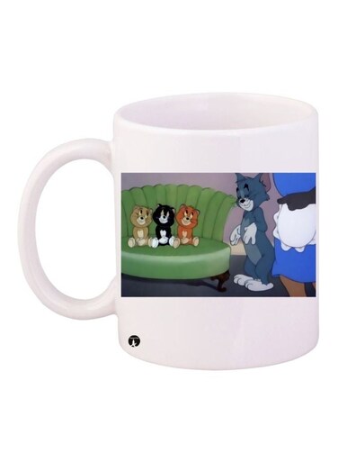 Cartoon Characters Printed Coffee Mug White/Blue/Green 11ounce
