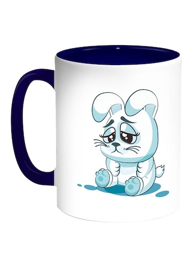 Rabbit Printed Coffee Mug White/Blue 11ounce