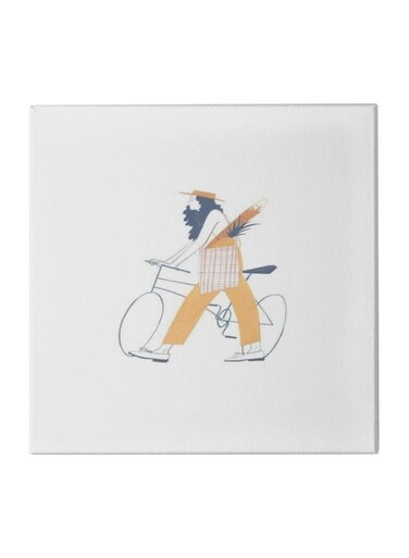 A Girl With Her Bike Themed Wall Painting With Frame White/Yellow/Black 50x50cm