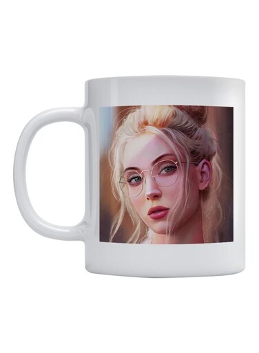 Woman Printed Ceramic Mug White/Beige/Red