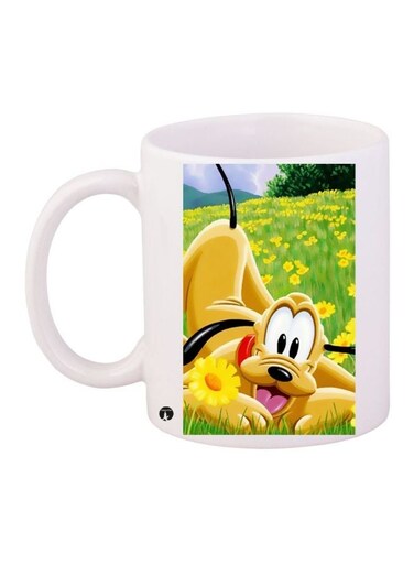 Cartoon Dog Printed Coffee Mug White/Green/Yellow 11ounce
