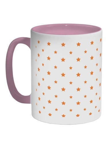 Motifs Of Small And Large Stars Printed Coffee Mug Pink/White/Orange 325ml