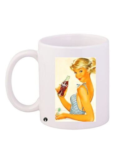 Coca Cola Printed Coffee Mug White/Yellow/Brown