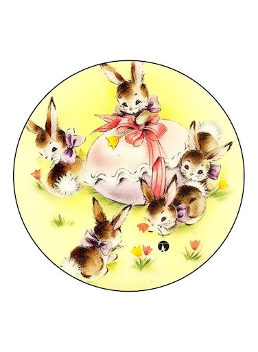 Rabbit Printed Fridge Magnet Yellow/Brown/Beige 5.5cm
