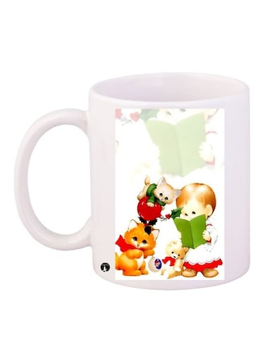 Cartoon Printed Coffee Mug White/Green/Red 11ounce