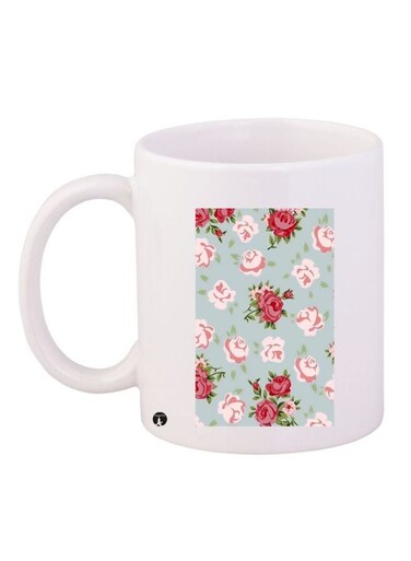 Roses Printed Coffee Mug White/Pink/Blue 11ounce
