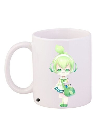 Cartoon Girl Printed Coffee Mug White/Green/Blue 11ounce