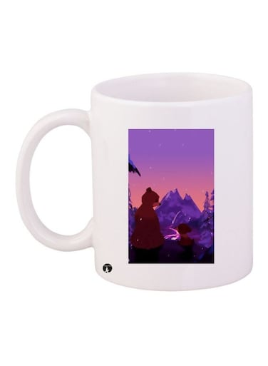 Bear Cartoon Printed Coffee Mug White/Brown/Purple 11ounce
