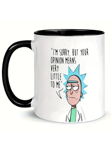 1pc Warner Bros. Rick and Morty Ceramic Coffee Mug 11oz - Rick's "I'm Sorry" Quote Design, White with Black Handle, Porcelain Cup for Home, Office, Gifts (Birthday, , Thanksgiving)