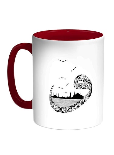 Arabic Letters Printed Coffee Mug Red/White/Black 11ounce