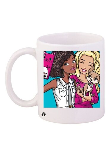 Cartoon Girl Printed Coffee Mug White/Brown/Pink 11ounce