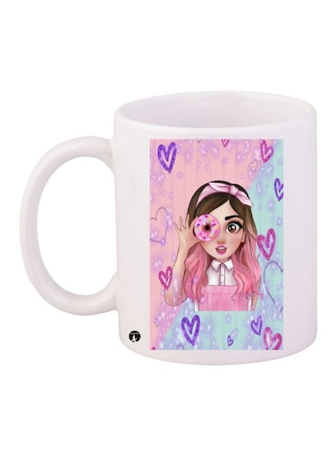 Cartoon Girl Printed Coffee Mug White/Pink/Blue