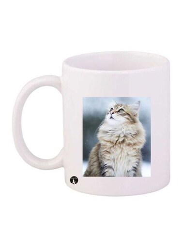 Cat Printed Mug White/Grey/Blue