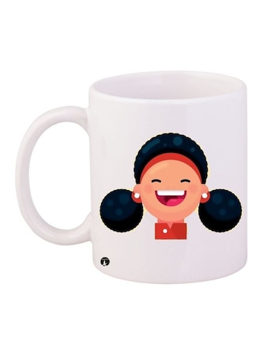 Cartoon Girl Printed Coffee Mug White/Beige/Black 11ounce