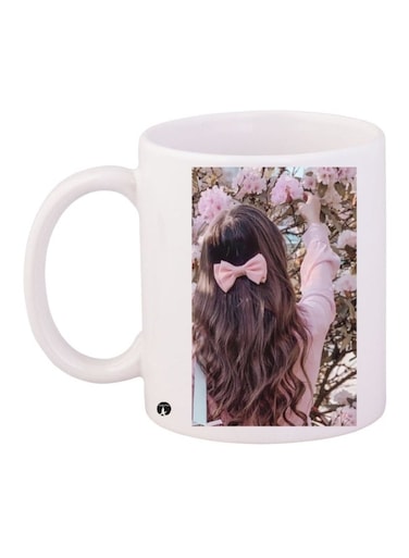 Printed Ceramic Coffee Mug White/Brown/Pink