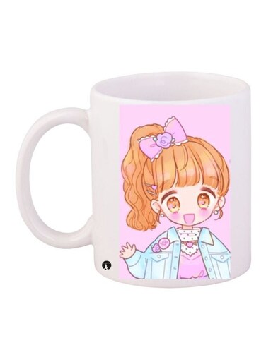 Little Girl Printed Coffee Mug White/Pink/Brown 11ounce
