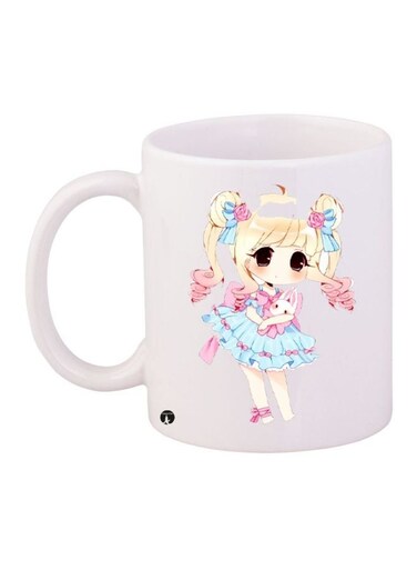 Cartoon Printed Coffee Mug White/Blue/Pink 11ounce
