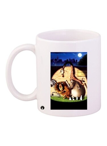 Madagascar Printed Coffee Mug White/Brown/Blue 11ounce