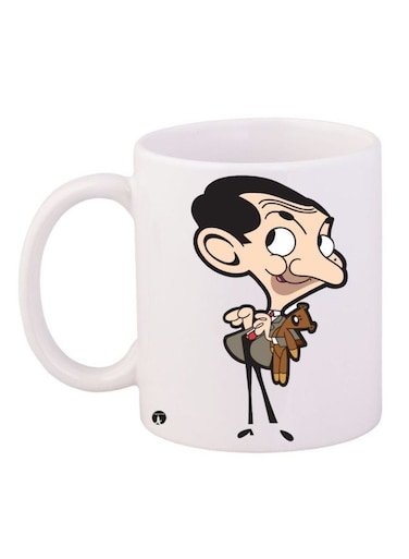 Mr Bean Cartoon Printed Ceramic Coffee Mug White/Brown/Black 11ounce