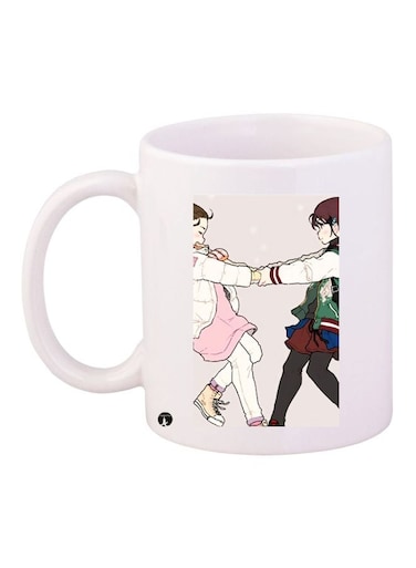 Cute Girls Printed Coffee Mug White/Pink/Green