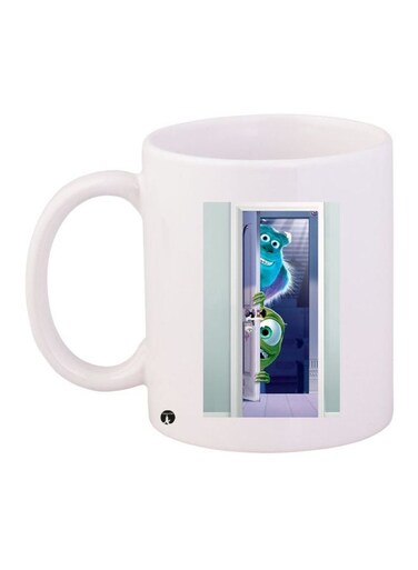Cartoon Printed Coffee Mug White/Blue/Green 11ounce