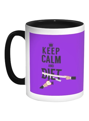 Keep Calm And Diet Printed Coffee Mug Black/White/Purple 325ml