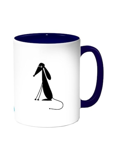 Cartoon Dog Printed Coffee Mug White/Dark Blue 11ounce