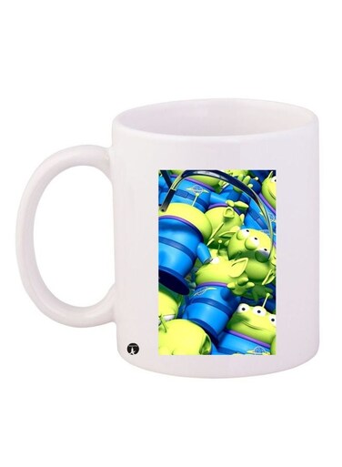Cartoon Printed Coffee Mug White/Blue/Green 11ounce