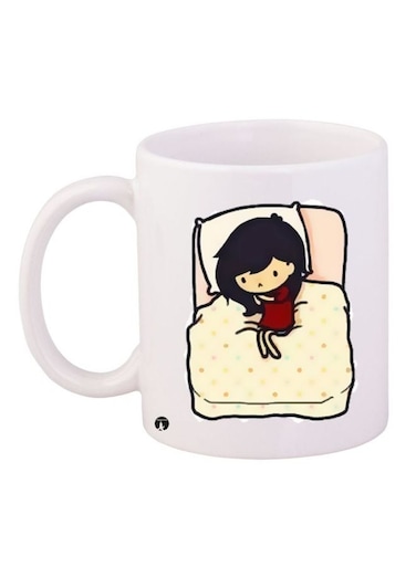 Cartoon Girl Printed Coffee Mug White/Yellow/Maroon 11ounce