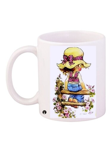 Girl Printed Coffee Mug White/Yellow/Pink 11ounce