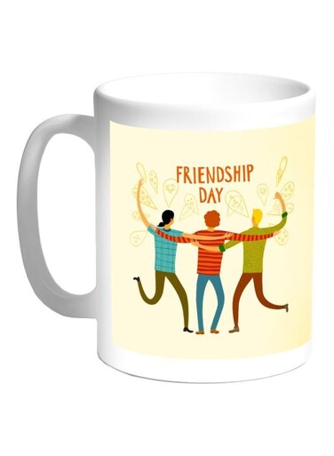 Happy Friendship Day Printed Coffee Mug White/Beige/Blue 325ml