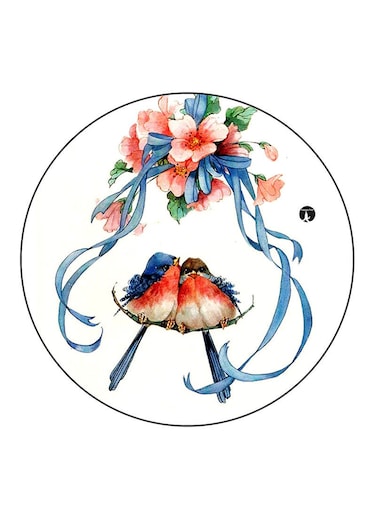 Birds Printed Fridge Magnet Round Multicolour