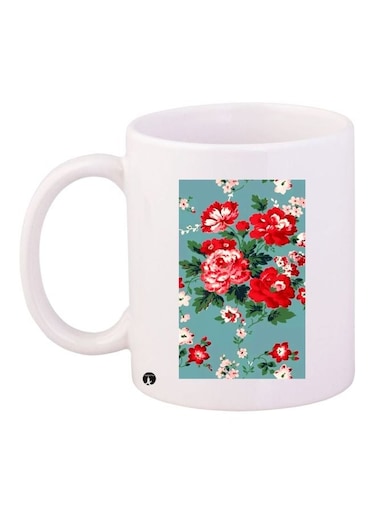 Flower Printed Coffee Mug White/Blue/Red 11ounce