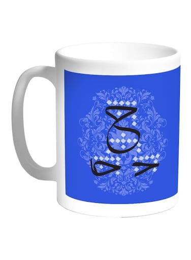 Arabic Letter H Printed Coffee Mug Blue/White/Black 11ounce