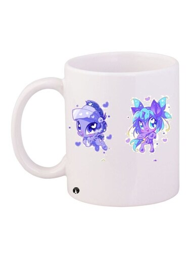 Cartoon Printed Coffee Mug White/Purple/Blue 11ounce