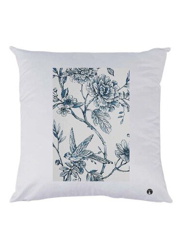 Flower Printed Cushion polyester White/Blue 30x30cm