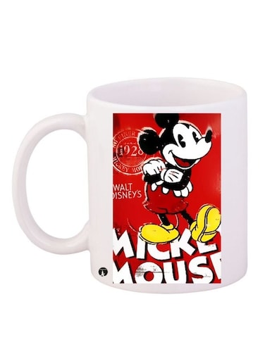 Mickey Mouse Printed Coffee Mug White/Black/Yellow 11ounce