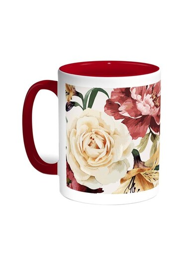 Flowers Printed Coffee Mug Red/White 11ounce