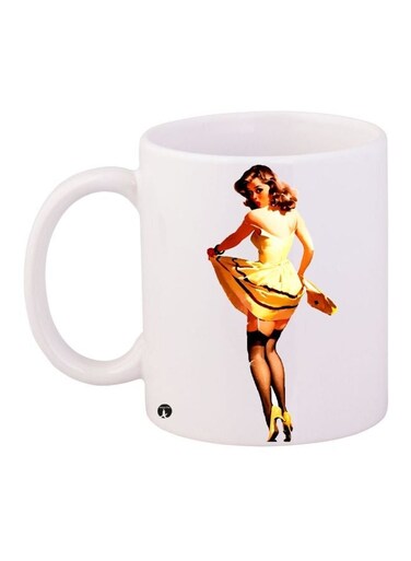 Woman Printed Coffee Mug White/Yellow/Brown 11ounce