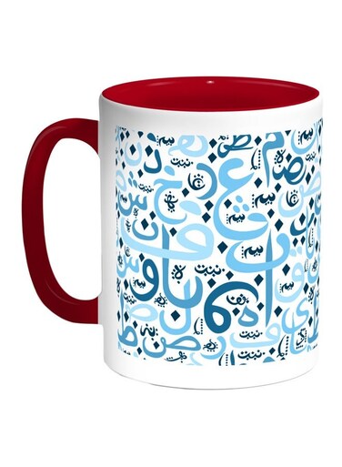 Arabic Letters Printed Coffee Mug Red/White/Blue 11ounce