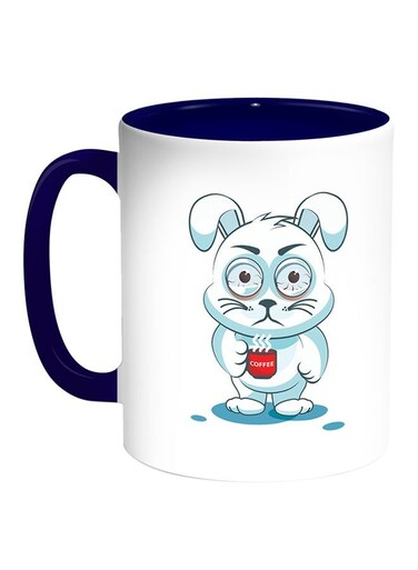 Rabbit Printed Coffee Mug White/Blue 11ounce