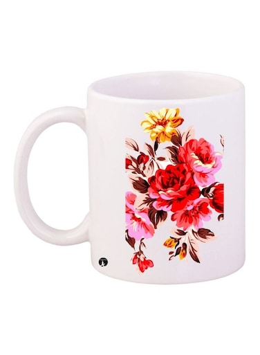 Floral Printed Coffee Mug White/Pink/Brown 11ounce