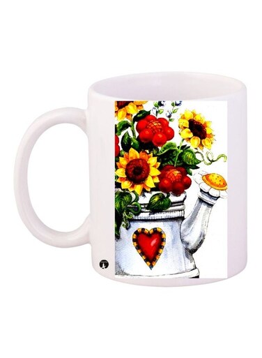 Flower Printed Coffee Mug White/Red/Yellow 11ounce