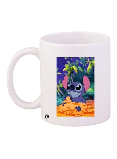 Stitch Printed Coffee Mug White/Orange/Blue 11ounce