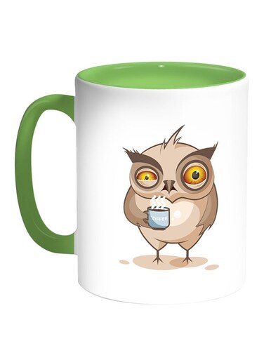 Owl Printed Coffee Mug White/Green 11ounce