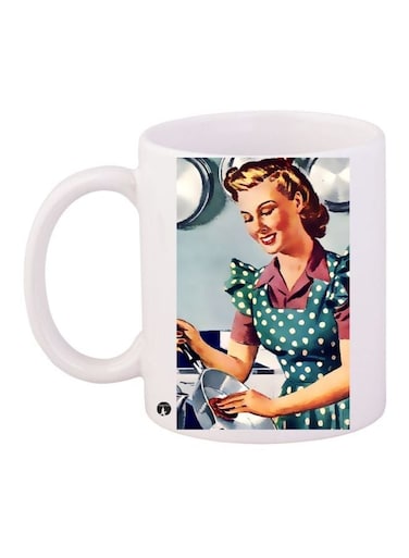 Girl Printed Coffee Mug White/Grey/Blue 11ounce