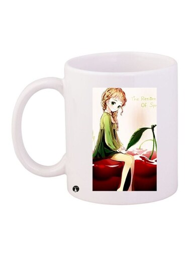 Anime Girl Printed Coffee Mug White/Green/Red 11ounce