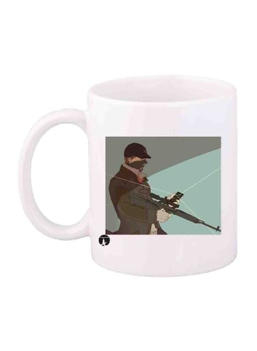 Watch Dogs Video Game Character Printed Mug White/Grey/Blue Standard Size