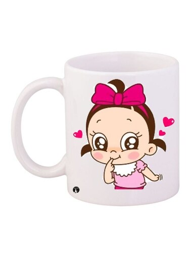 Cartoon Printed Coffee Mug White/Pink/Brown 11ounce