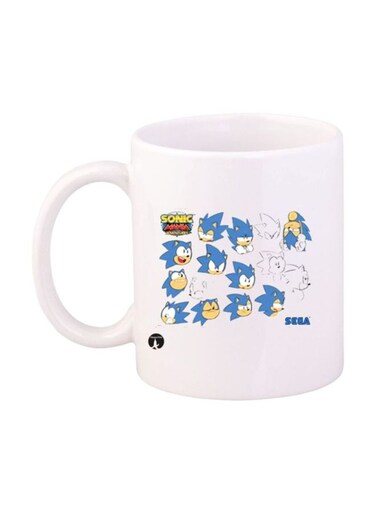 Sonic Video Game Printed Mug White/Blue/Yellow Standard Size